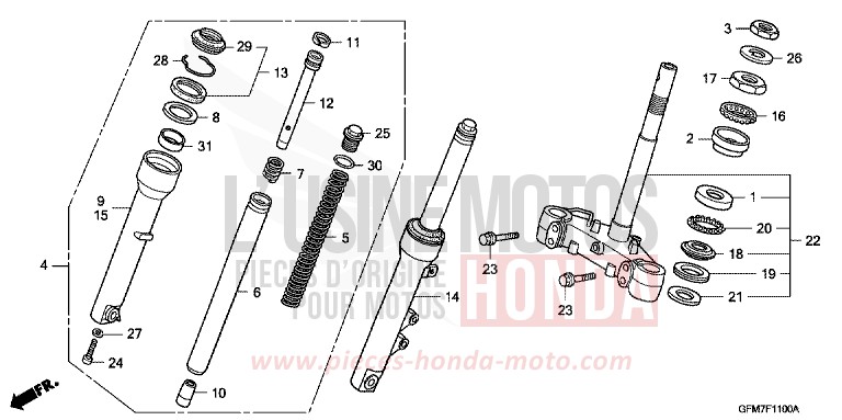 TIGE DE DIRECTION/FOURCHETTE AVANT de NHX 110 Lead CANDY LUCID RED (R264) de 2010